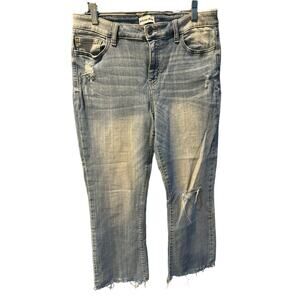 STUDIO BLUE Women's Mid Rise Raw Hem Distressed Crop Denim Jeans Size 31 Blue